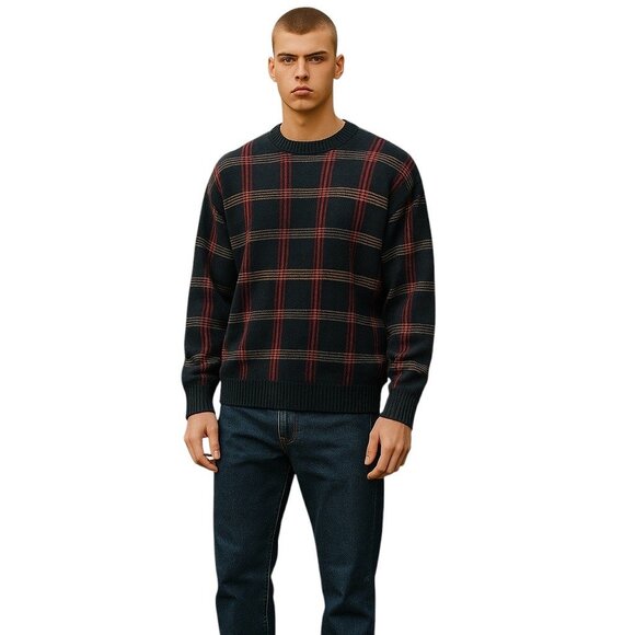 Dockers Mens Vintage Y2K Plaid Crewneck Sweater Gray Size XL Preppy Oversized - Picture 1 of 10